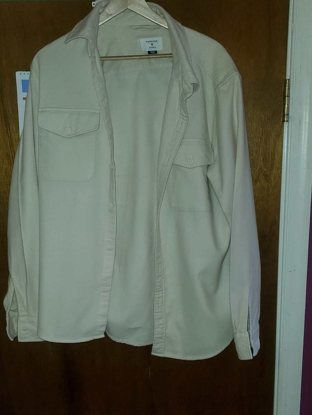 American Eagle Cream Cotton Button-Front Shirt Jacket